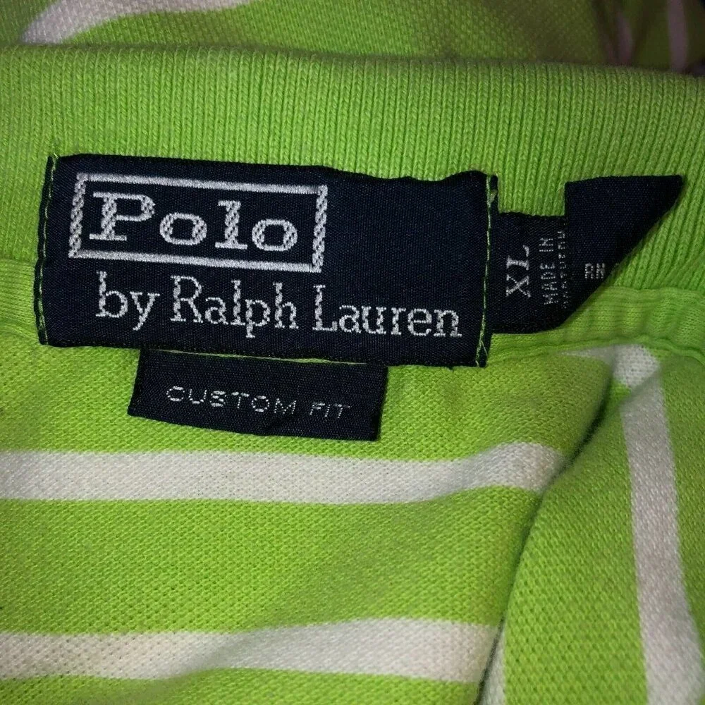 Polo Ralph Lauren Mens XL Green White Striped Knit Custom Fit Shirt